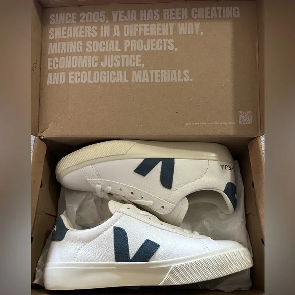 New! Veja White Sneakers with Blue Accents - Picture 5 of 7